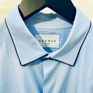 men’s Sandro Paris French blue dress shirt. piping detail. Euro size 40